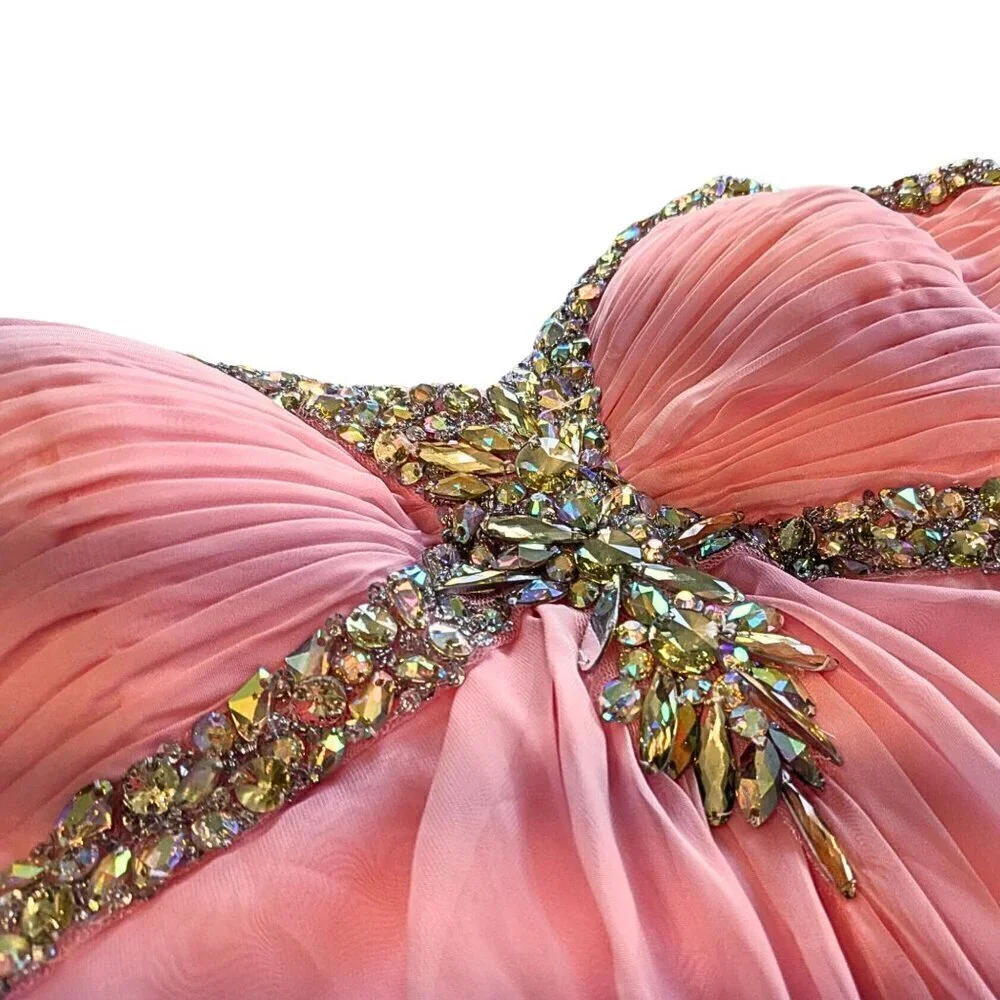 NWT COLORS DRESS Pink Embellished Strapless Sweetheart Chiffon Gown 0684 Size 16